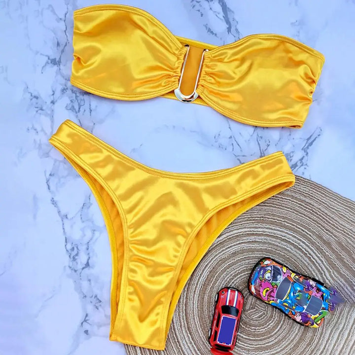 Women Bikini Set Off Shoulder Satin Bikini Set