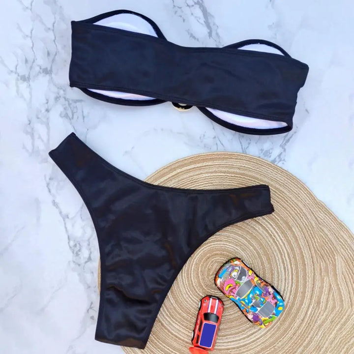 Women Bikini Set Off Shoulder Satin Bikini Set