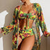 Three Pieces Floral Printed Swimsuit Women Bikini Set