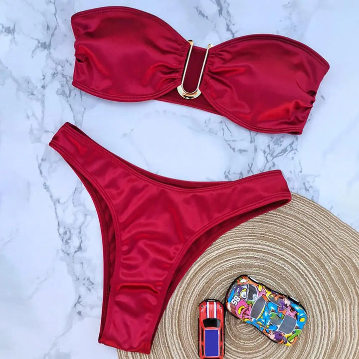 Women Bikini Set Off Shoulder Satin Bikini Set